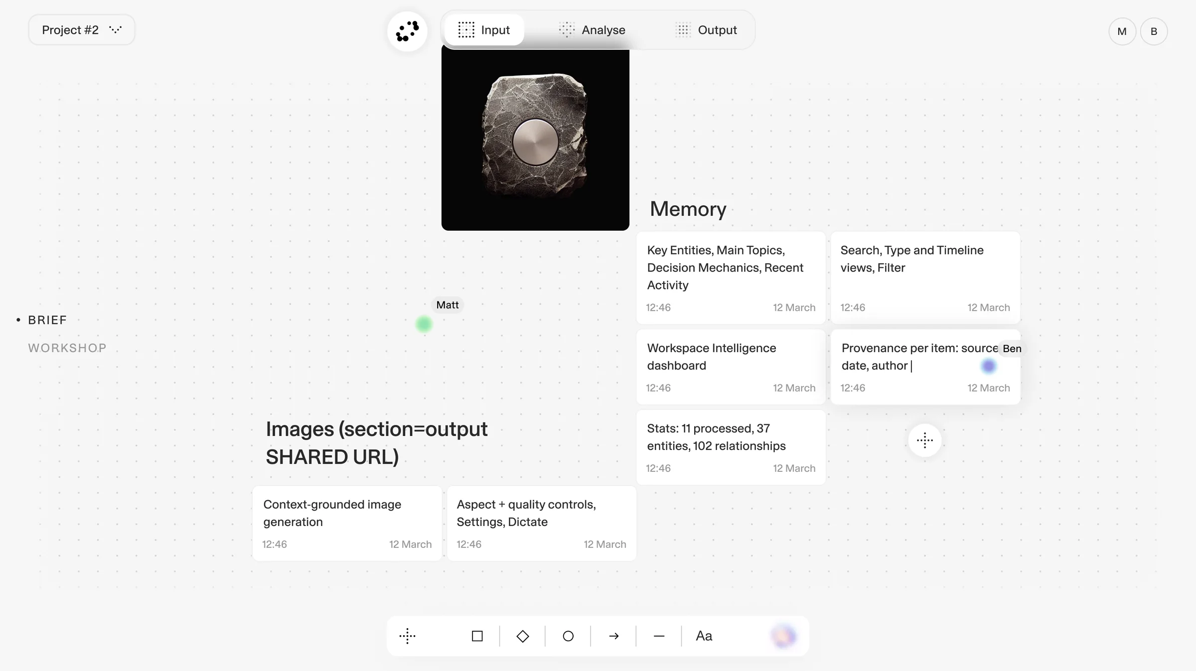 2045 platform canvas, input view with project memory